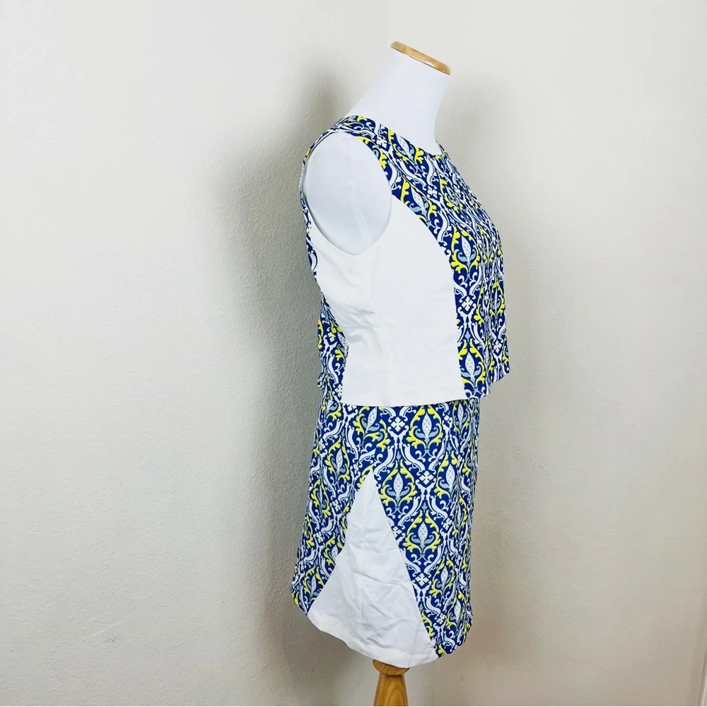 JOY & CO Blue White Regency 2 Piece Crop Top Mini Skirt SMALL Sleeveless NWT